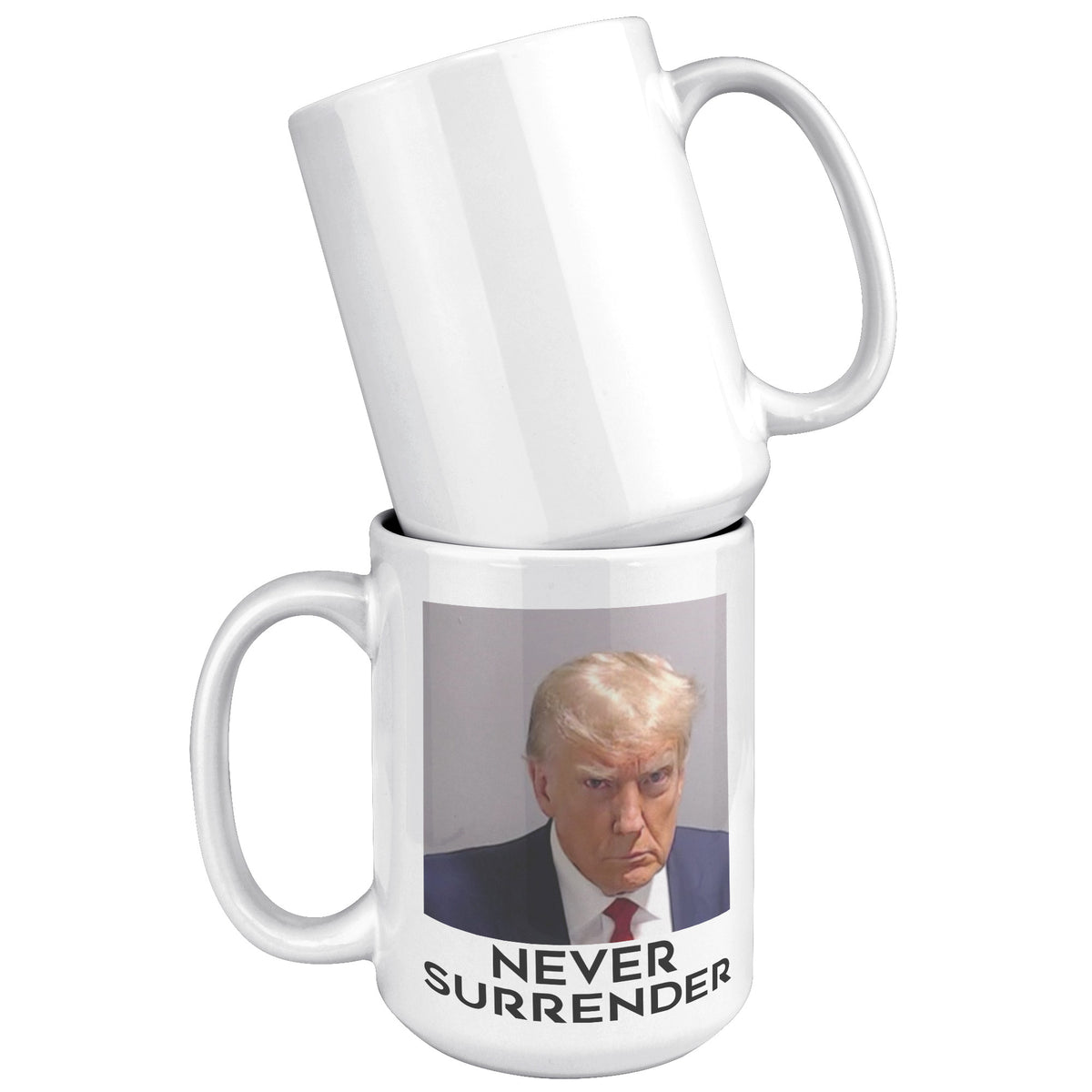 Trump Mug Shot Never Surrender 2024 Ceramic Black Coffee Mug, Political