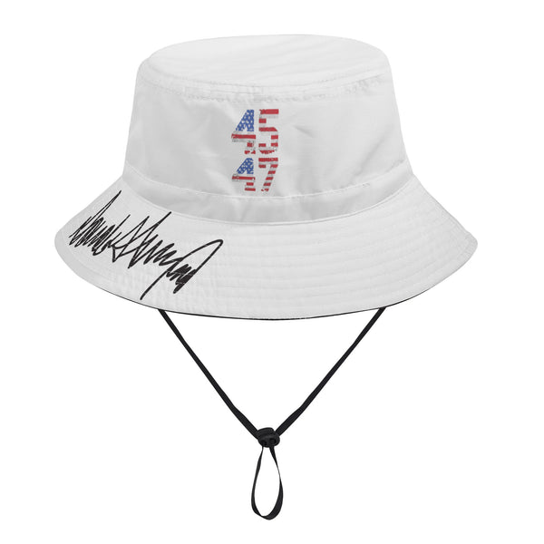45-47 Bucket Hat with Donald Trump Signature Bill - White