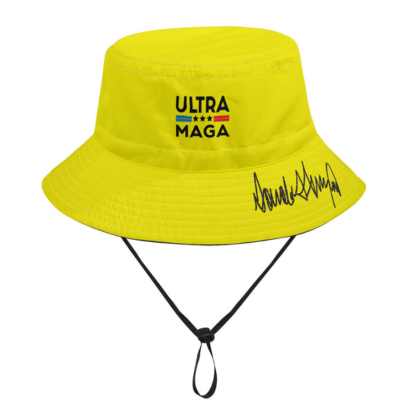 Ultra MAGA Yellow Bucket Fishing Hat for Summer w/ Signature Bill