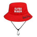 Trump 2024 Ultra MAGA Bucket Hat Fishing Cap with Trump's Signature Printed on Brim