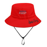 America First Summer Bucket Hat w/ Trump Signature Brim - RED