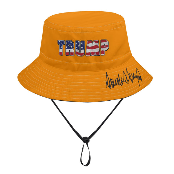 Trump American Flag Letters Bucket Hat Signature Brim Orange