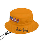 Trump American Flag Letters Bucket Hat Signature Brim Orange