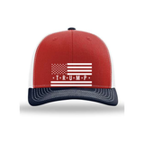 Trump Flag Snapback Trucker Hat with White American Flag