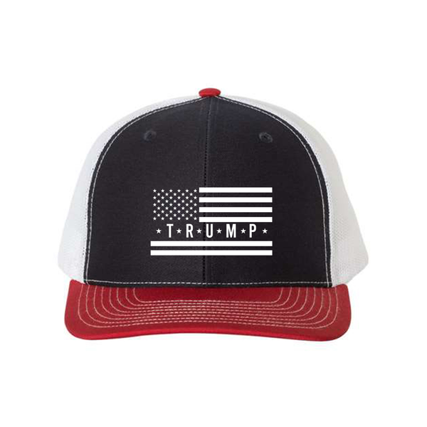 Trump Flag Snapback Trucker Hat with White American Flag