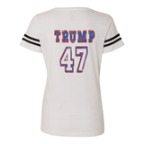 Trump 47 Double Side Printed Women's Football V-Neck T-Shirt
