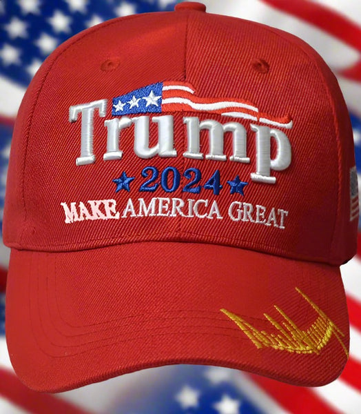 Make America Great Again 2024 Trump Embroidered Hat with Signature Bill