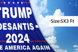 TRUMP 2024 DESANTIS 2024 American Banner Flag,Desantis for President in 2024 Save America Again Flag Polyester Waterproof and UV protection Outdoor Decor with 2 Brass Grommets 3x5 Ft